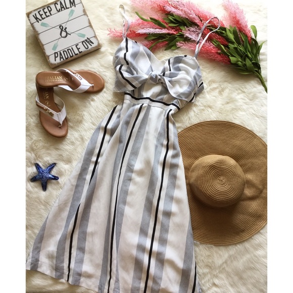 SOLD🚫Lush Woven Tie Front Striped Midi - Picture 2 of 8